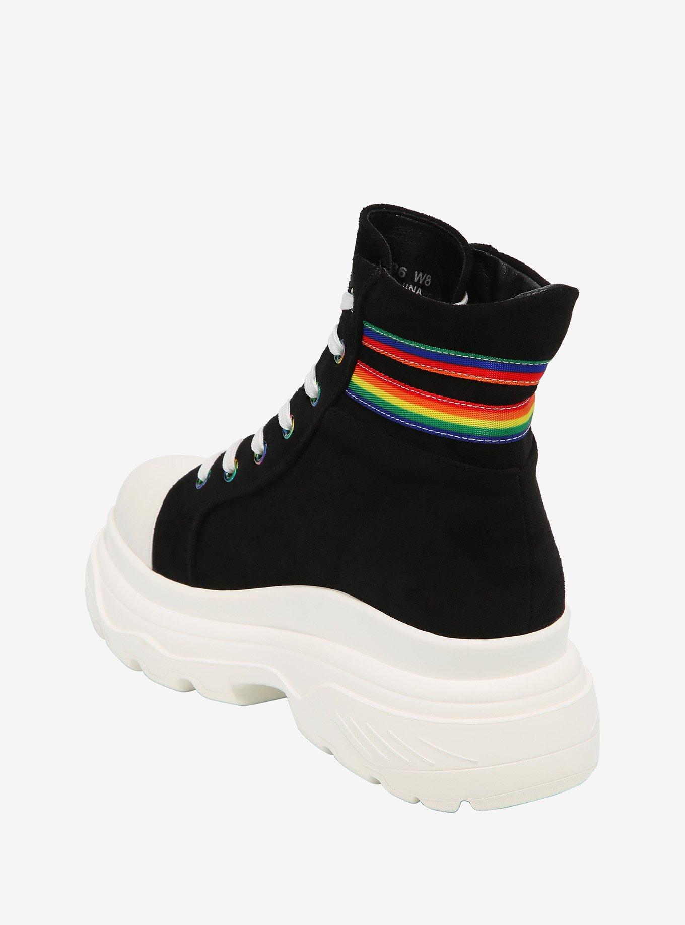 Black & Rainbow Varsity Stripe Chunky Hi-Top Sneakers, MULTI, alternate