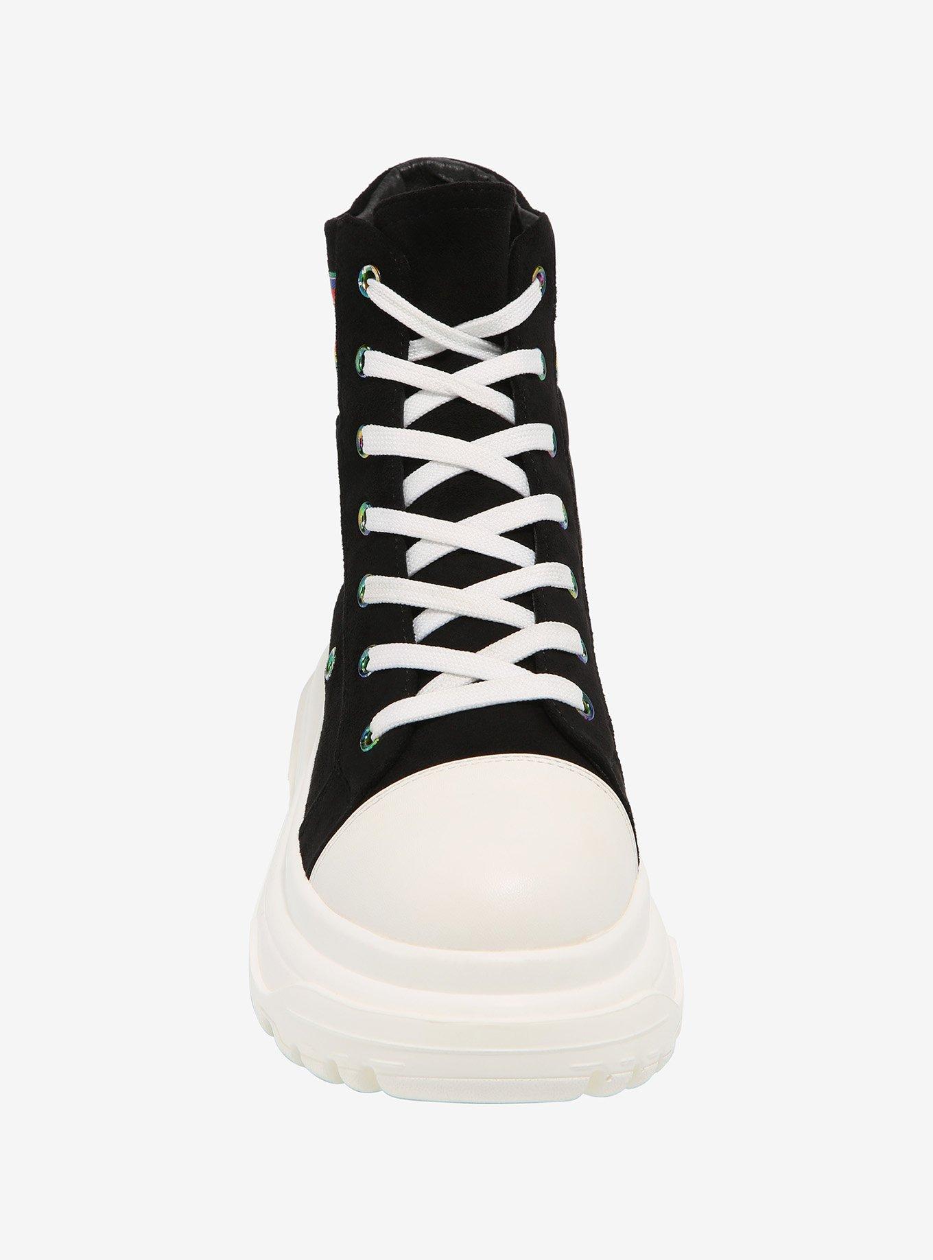 Black & Rainbow Varsity Stripe Chunky Hi-Top Sneakers, MULTI, alternate