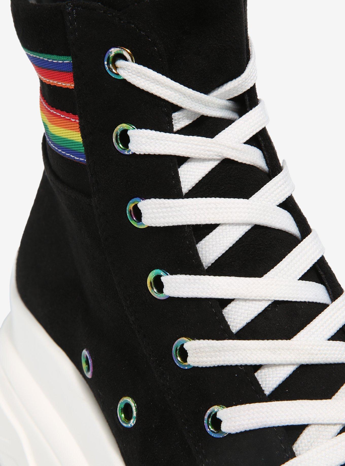Black & Rainbow Varsity Stripe Chunky Hi-Top Sneakers, MULTI, alternate