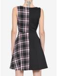 Black & Pink Plaid Split Skater Dress, , alternate