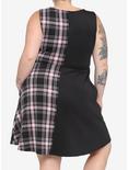 Black & Pink Plaid Split Skater Dress Plus Size, , alternate