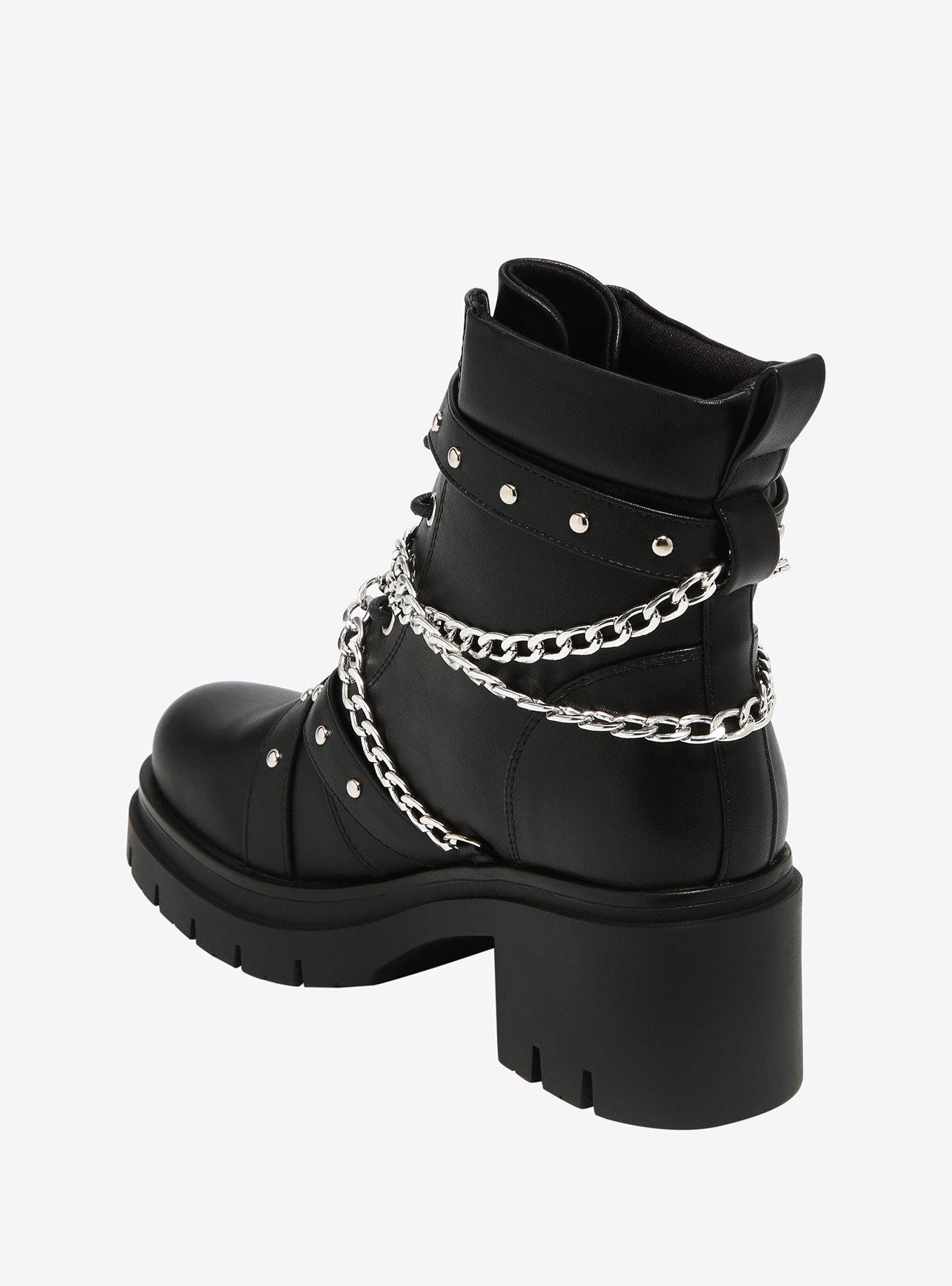 Black Multi Chain Combat Boots, MULTI, alternate