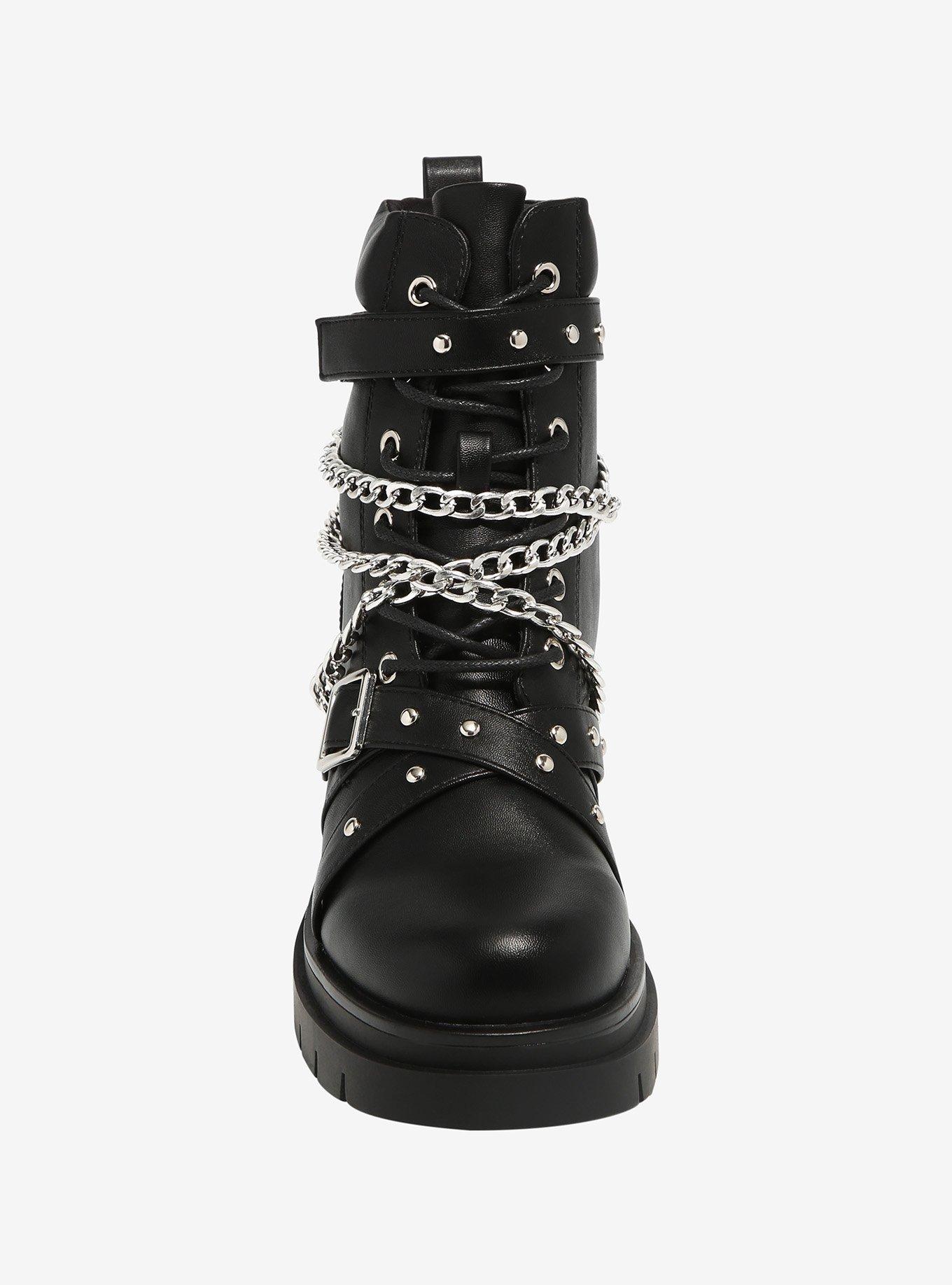 Black Multi Chain Combat Boots, MULTI, alternate
