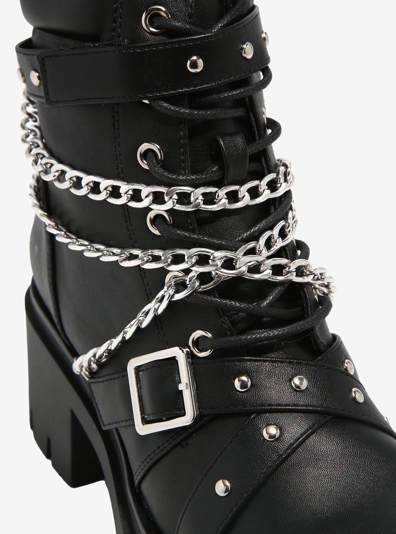 Black Multi Chain Combat Boots, MULTI, alternate