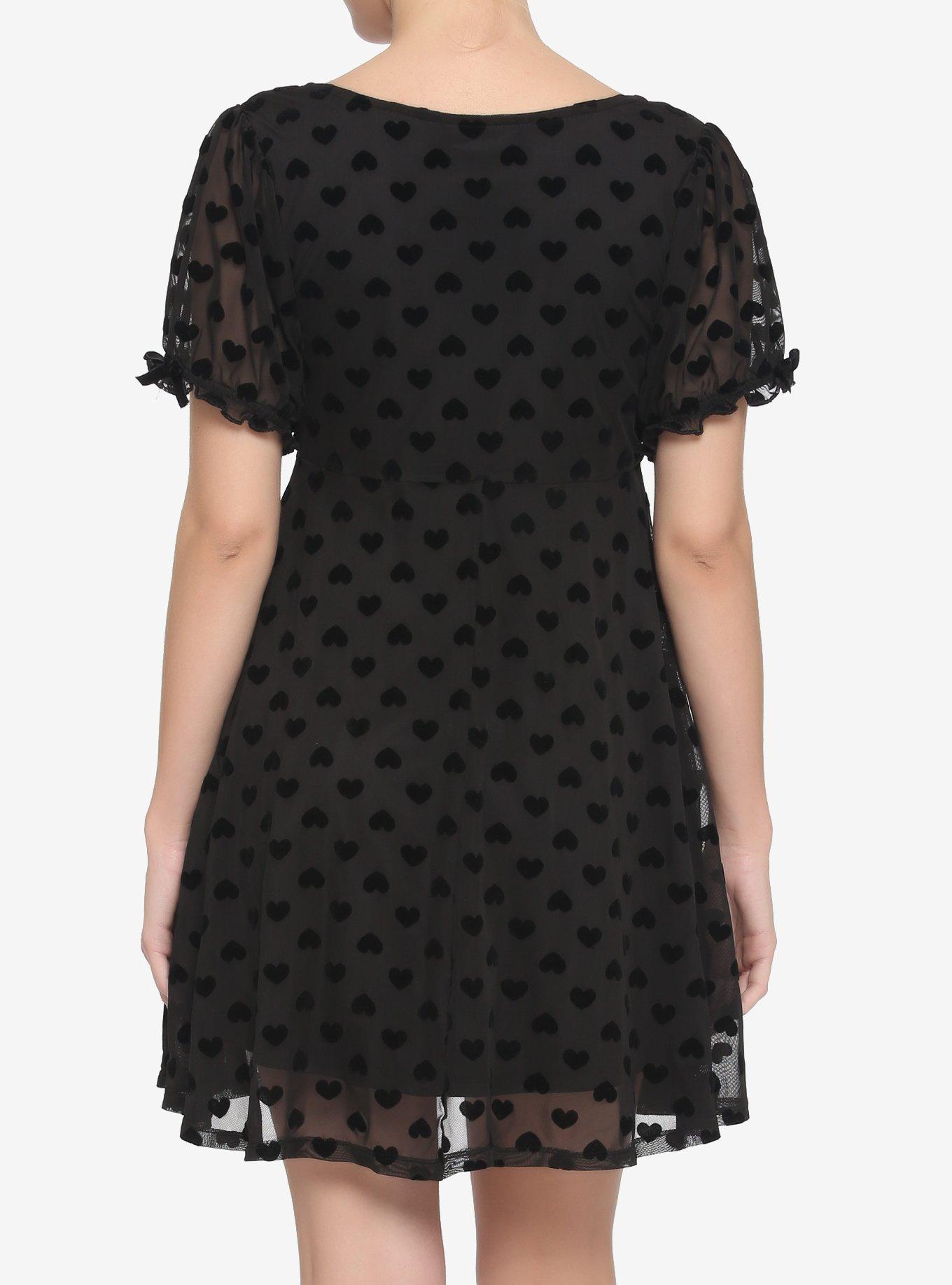 Black Flocked Heart Babydoll Dress, BLACK, alternate