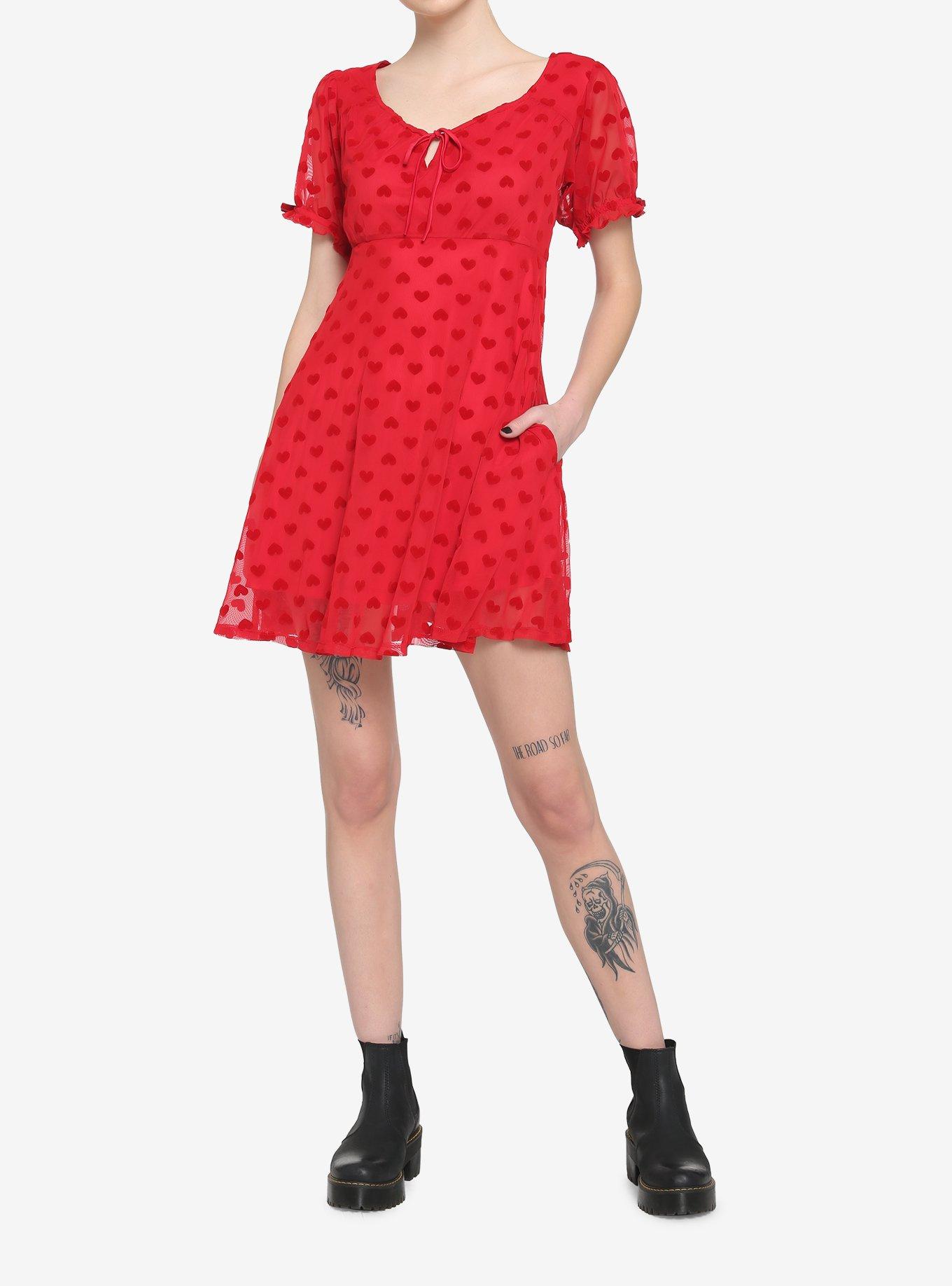 Red Heart Flocked Babydoll Dress, RED, alternate