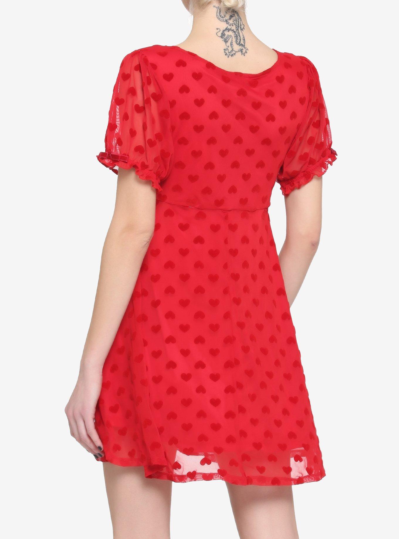 Red Heart Flocked Babydoll Dress, RED, alternate