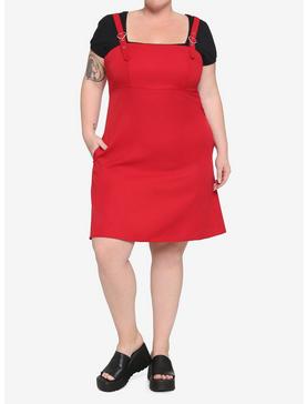 Red Heart Buckle Pinafore Dress Plus Size, , hi-res