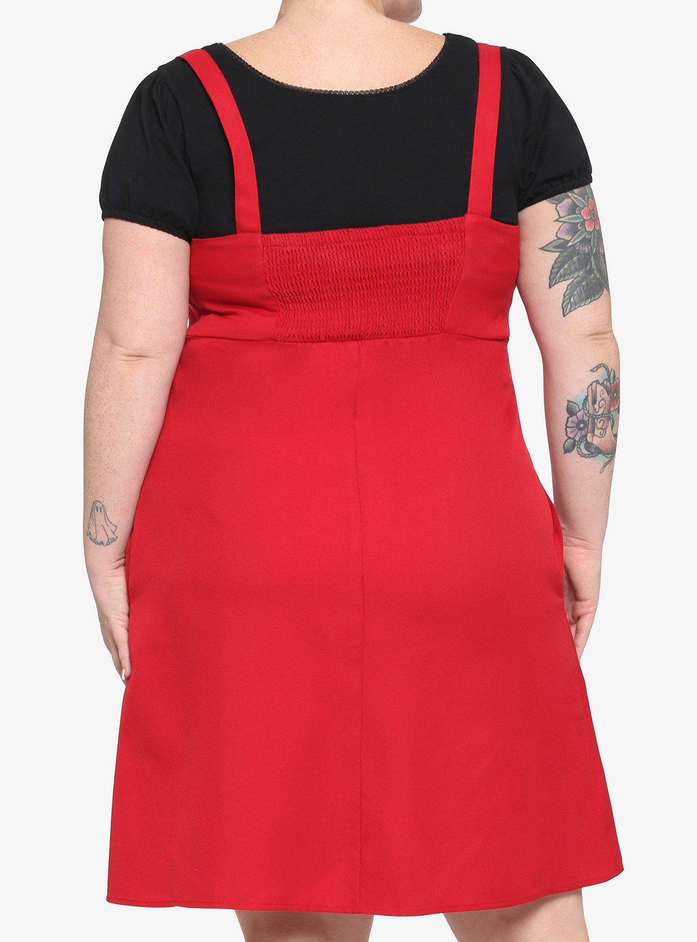 Red Heart Buckle Pinafore Dress Plus Size, RED, alternate