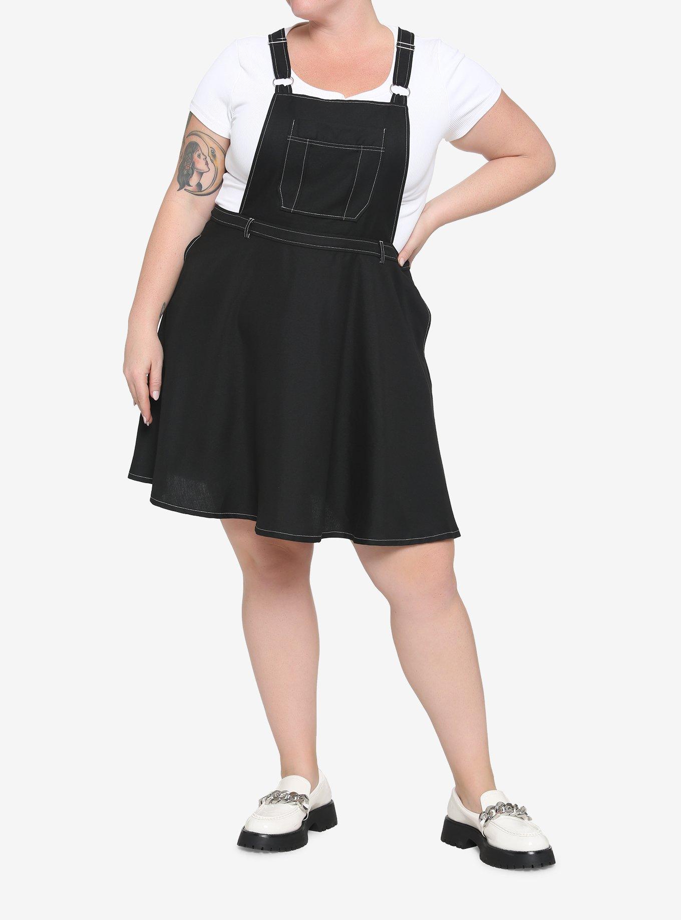 Black Contrast Stitch Skirtall Plus Size, BLACK, alternate