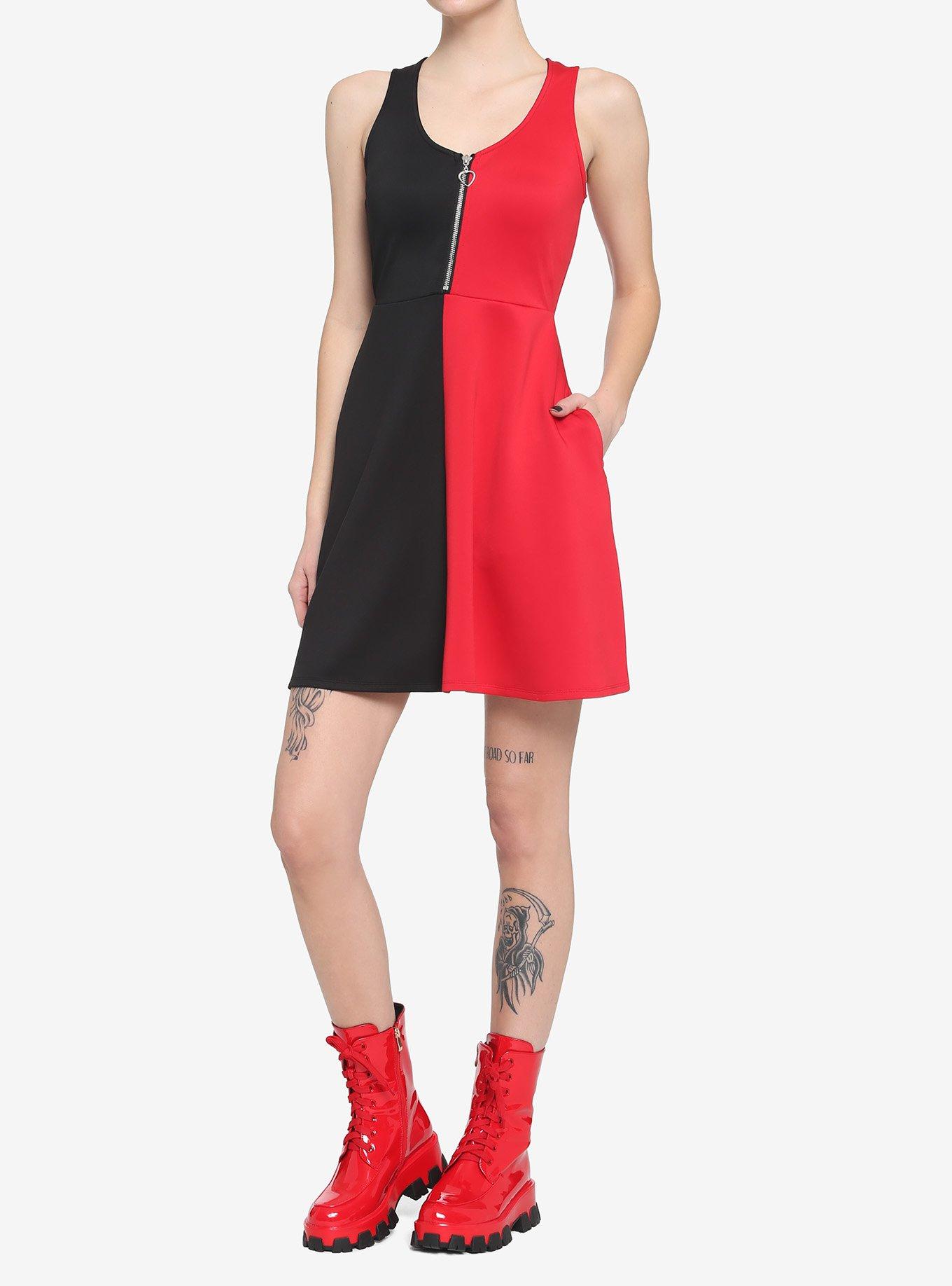 Red & Black Split Skater Dress, MULTI, alternate