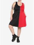Red & Black Split Skater Dress Plus Size, SPLIT SOLID, alternate