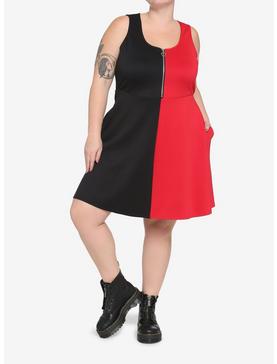 Plus Size Red & Black Split Skater Dress Plus Size, , hi-res