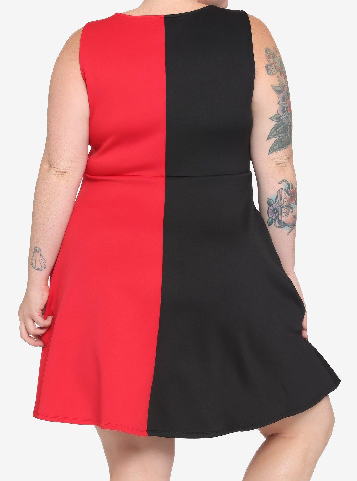 Red & Black Split Skater Dress Plus Size, SPLIT SOLID, alternate