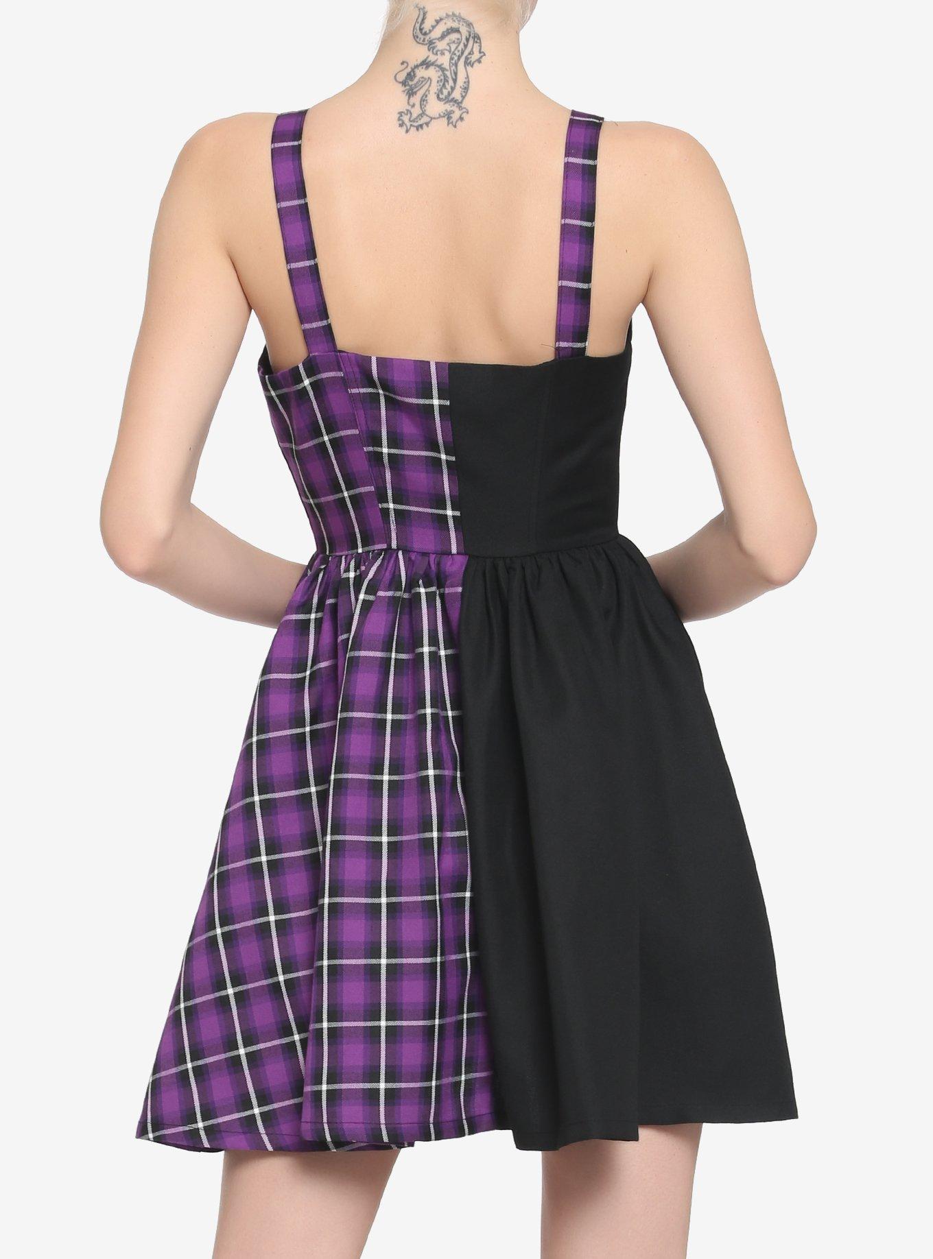 Black & Purple Plaid Split Dress, MULTI, alternate