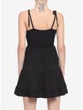 Black Heart Button Tie-Strap Tiered Dress, BLACK, alternate