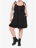 Black Heart Button Tie-Strap Tiered Dress Plus Size, BLACK, alternate
