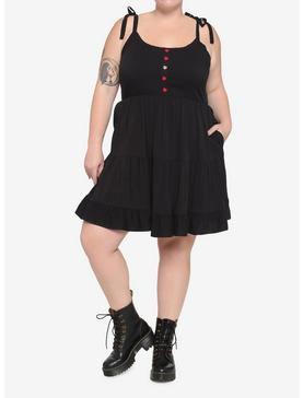 Black Heart Button Tie-Strap Tiered Dress Plus Size, , hi-res