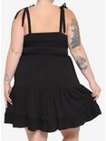 Black Heart Button Tie-Strap Tiered Dress Plus Size, BLACK, alternate