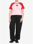 Red & Pink Strawberry Girls Raglan Crop T-Shirt Plus Size, PINK, alternate