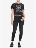 Black & White Damaged Teddy Bear Girls Crop T-Shirt, BLACK, alternate