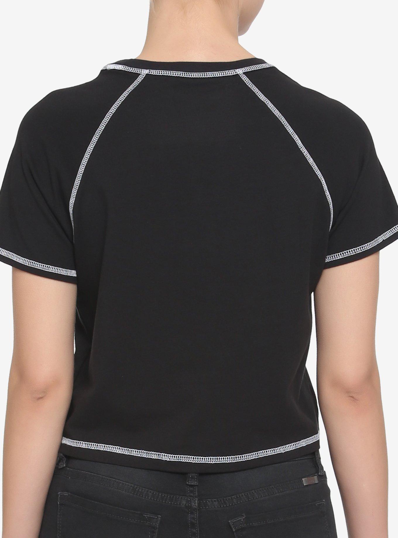 Black & White Damaged Teddy Bear Girls Crop T-Shirt, BLACK, alternate