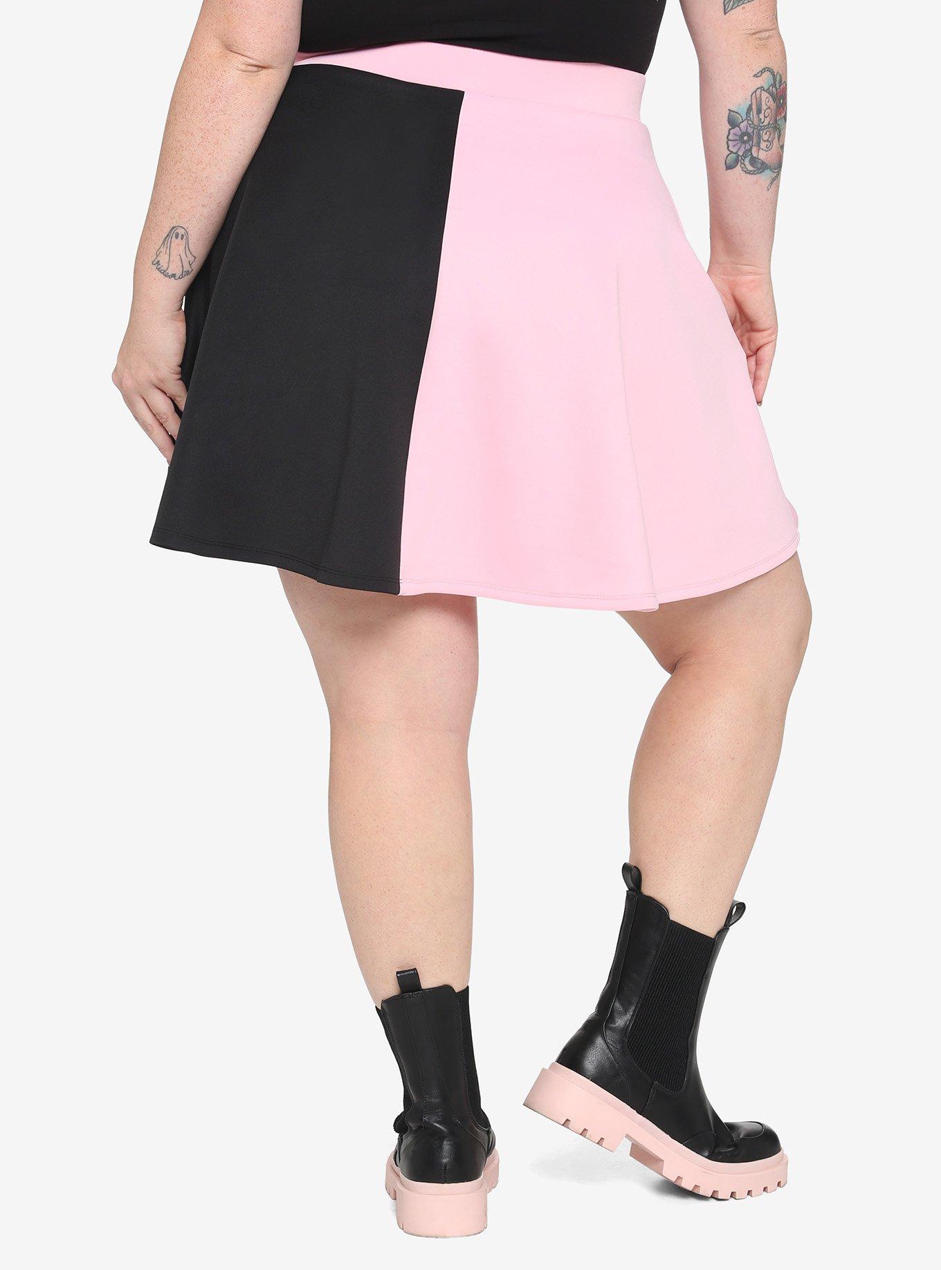 Black & Pink Split Lace-Up Skirt Plus Size, SPLIT SOLID, alternate