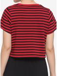 Red & Black Stripe Heart Girls Boxy Crop T-Shirt, STRIPES - RED, alternate