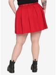 Red Heart Grommet Belt Pleated Skirt Plus Size, RED, alternate
