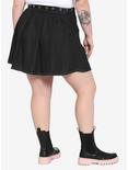 Black Grommet Belt Pleated Skirt Plus Size, BLACK, alternate