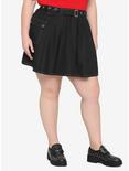 Black Grommet Belt Pleated Skirt Plus Size, BLACK, alternate