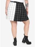Black & White Split Grid & Chain Skirt Plus Size, PLAID, alternate