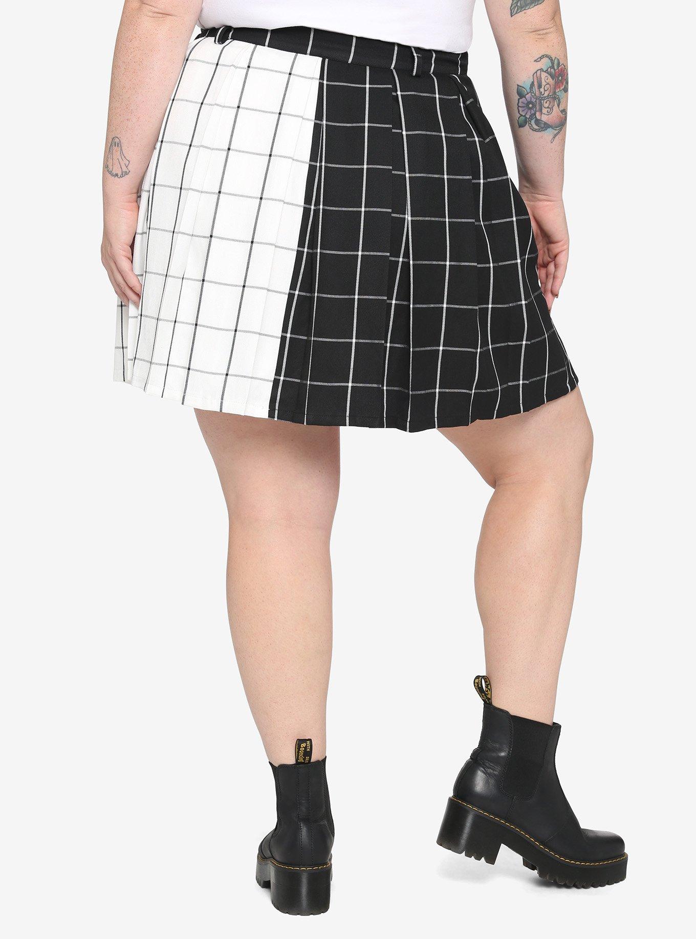 Black & White Split Grid & Chain Skirt Plus Size, PLAID, alternate