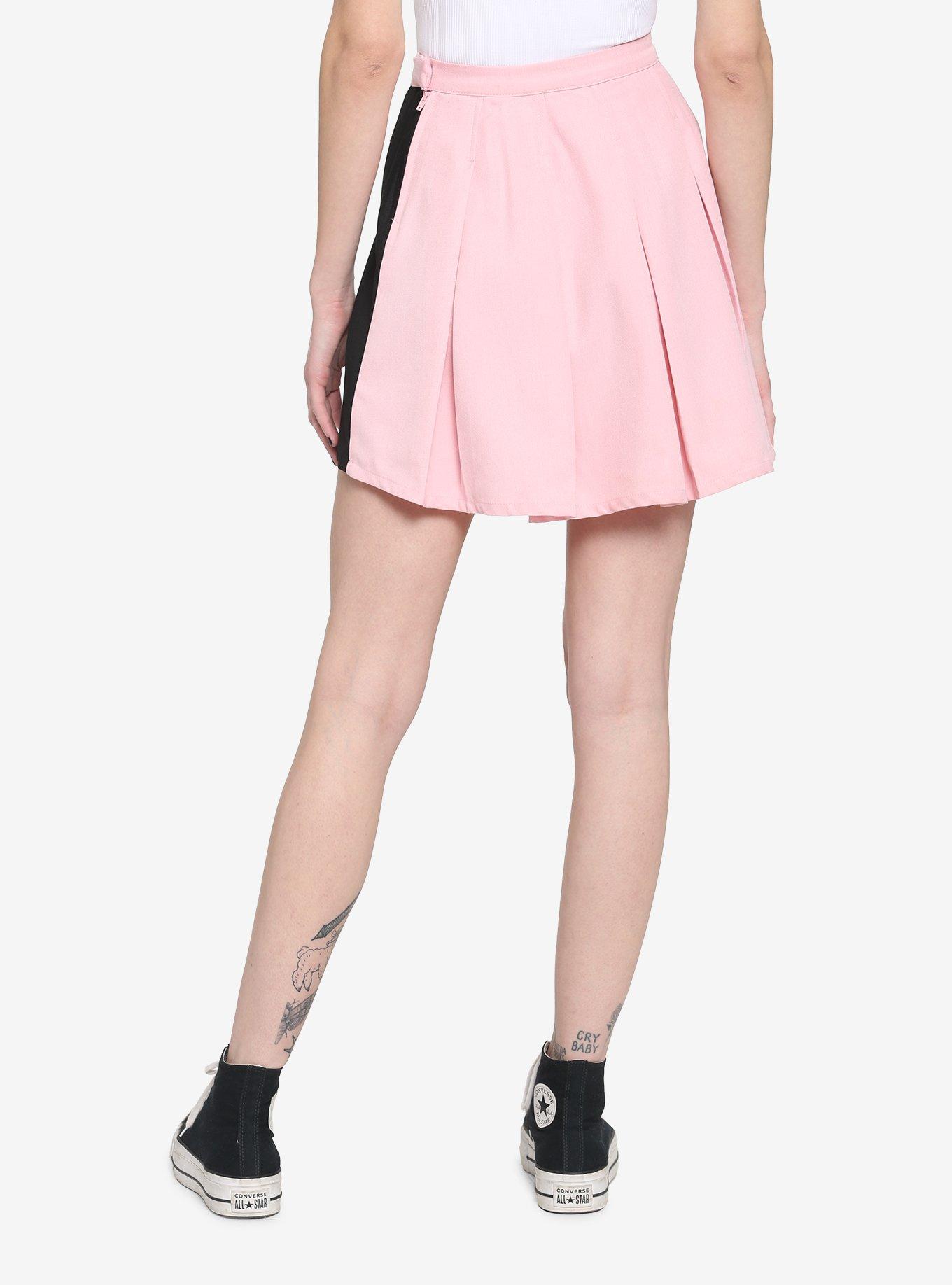 Pink & Black Asymmetrical Pleated Skirt, MULTI, alternate