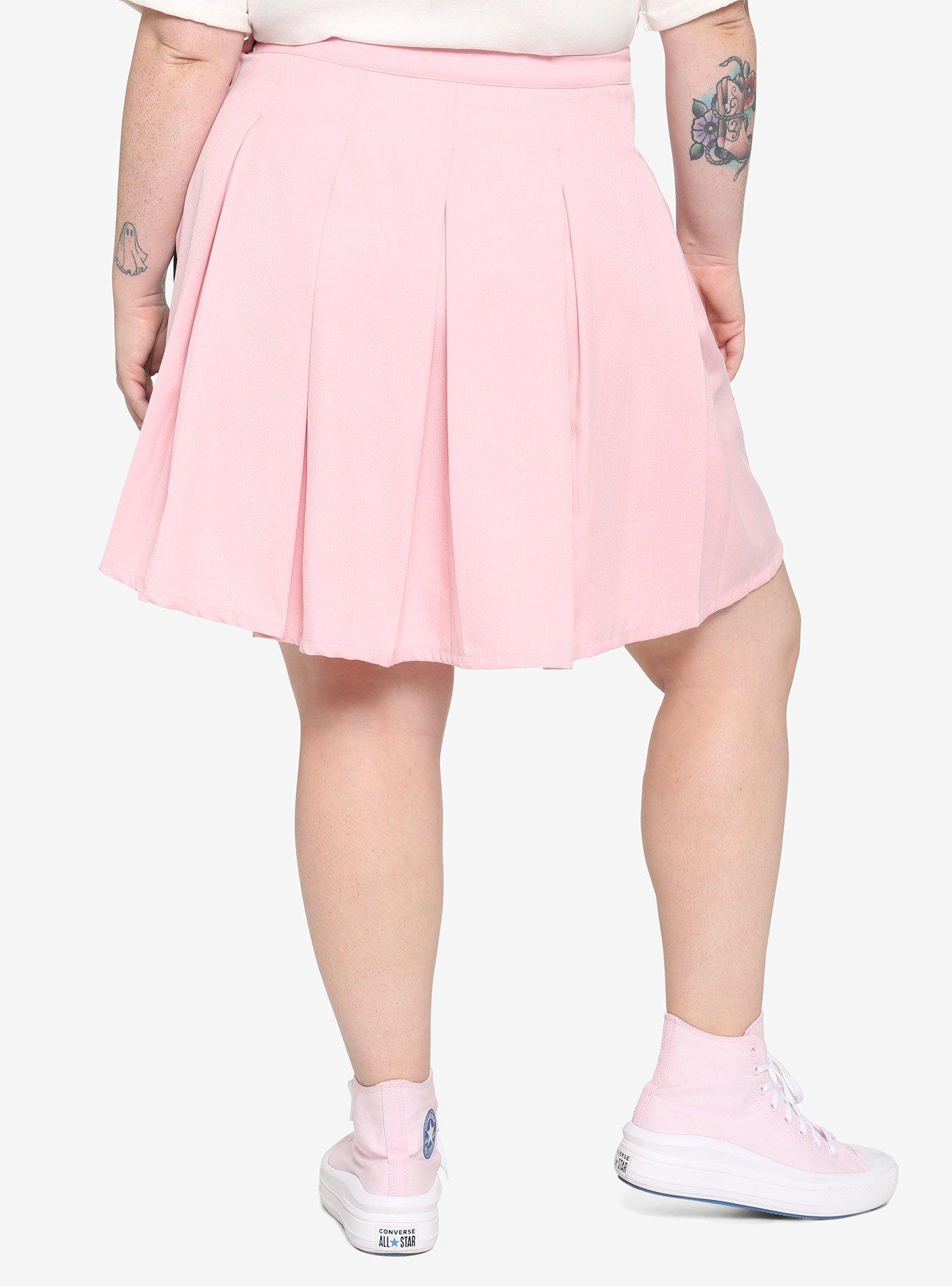 Pink & Black Asymmetrical Pleated Skirt Plus Size, MULTI, alternate