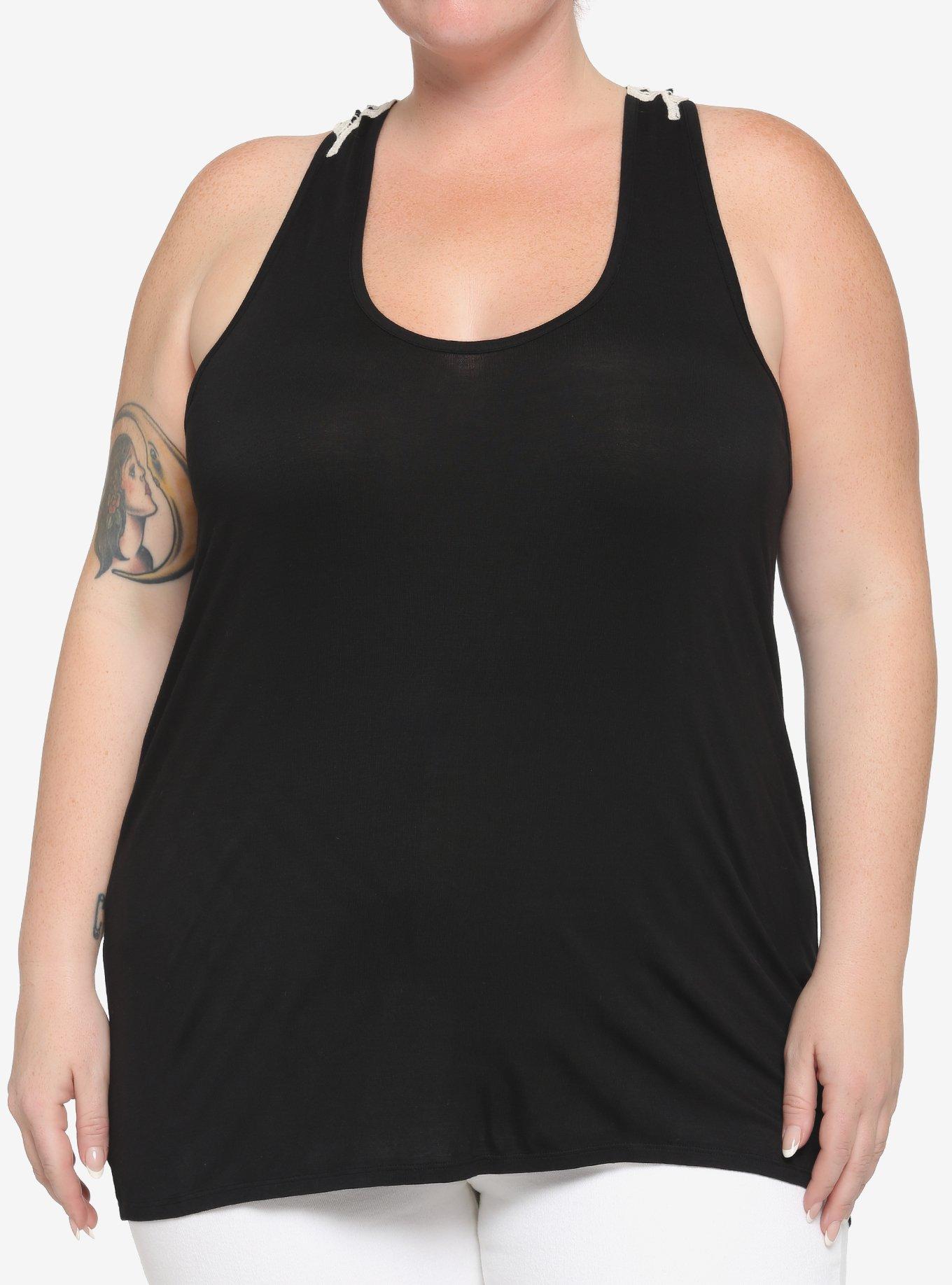 Black Skull Crochet Back Girls Tank Top Plus Size | Hot Topic