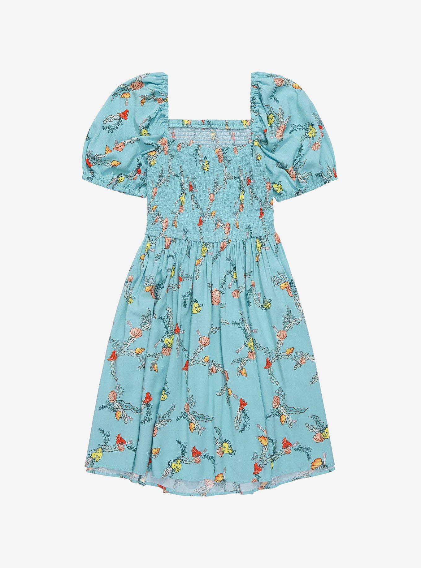 Disney The Little Mermaid Sea Flowers & Shells Smocked Dress - BoxLunch Exclusive, TEAL, alternate