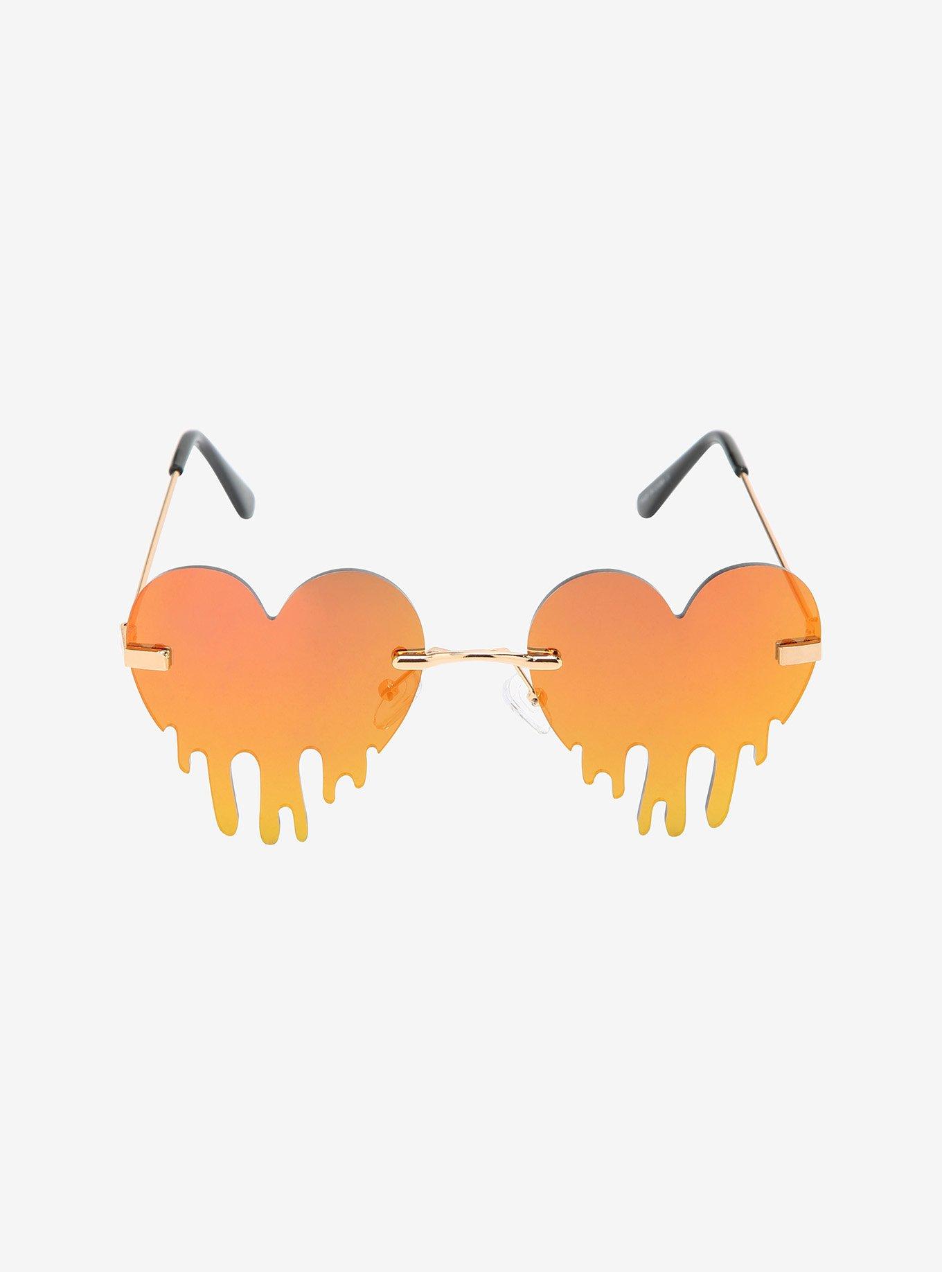 Orange Heart Drip Mirrored Sunglasses, , alternate