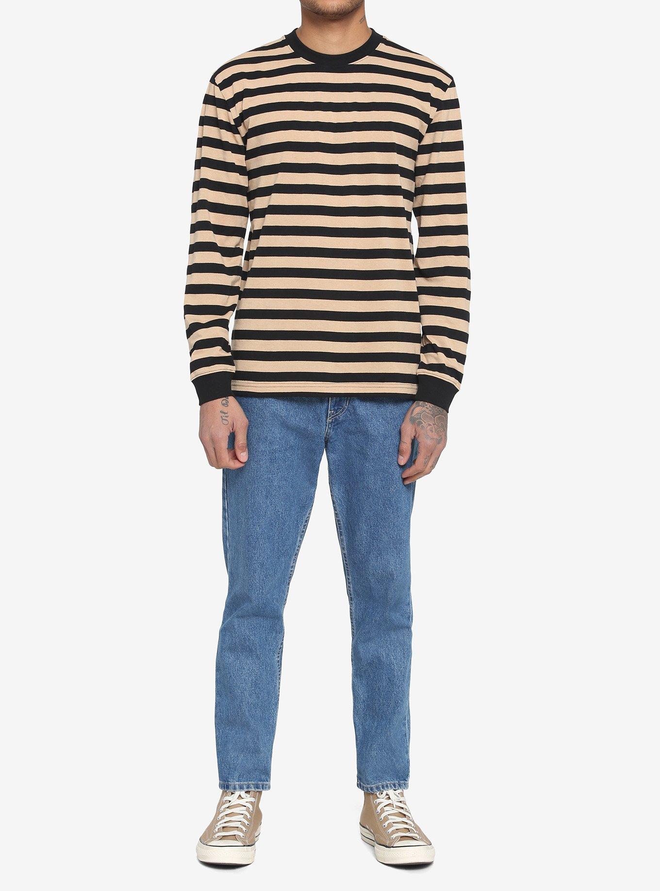 Brown & Black Stripe Long-Sleeve T-Shirt, SAND, alternate