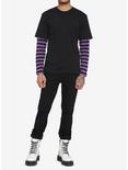 Black & Purple Stripe Sleeve Twofer Long-Sleeve T-Shirt, BLACK  PURPLE, alternate