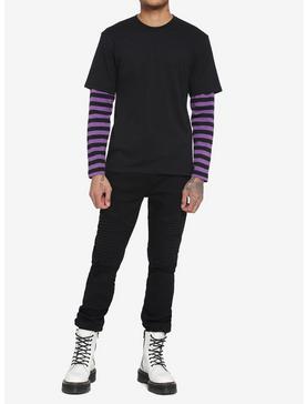 Black & Purple Stripe Sleeve Twofer Long-Sleeve T-Shirt, , hi-res
