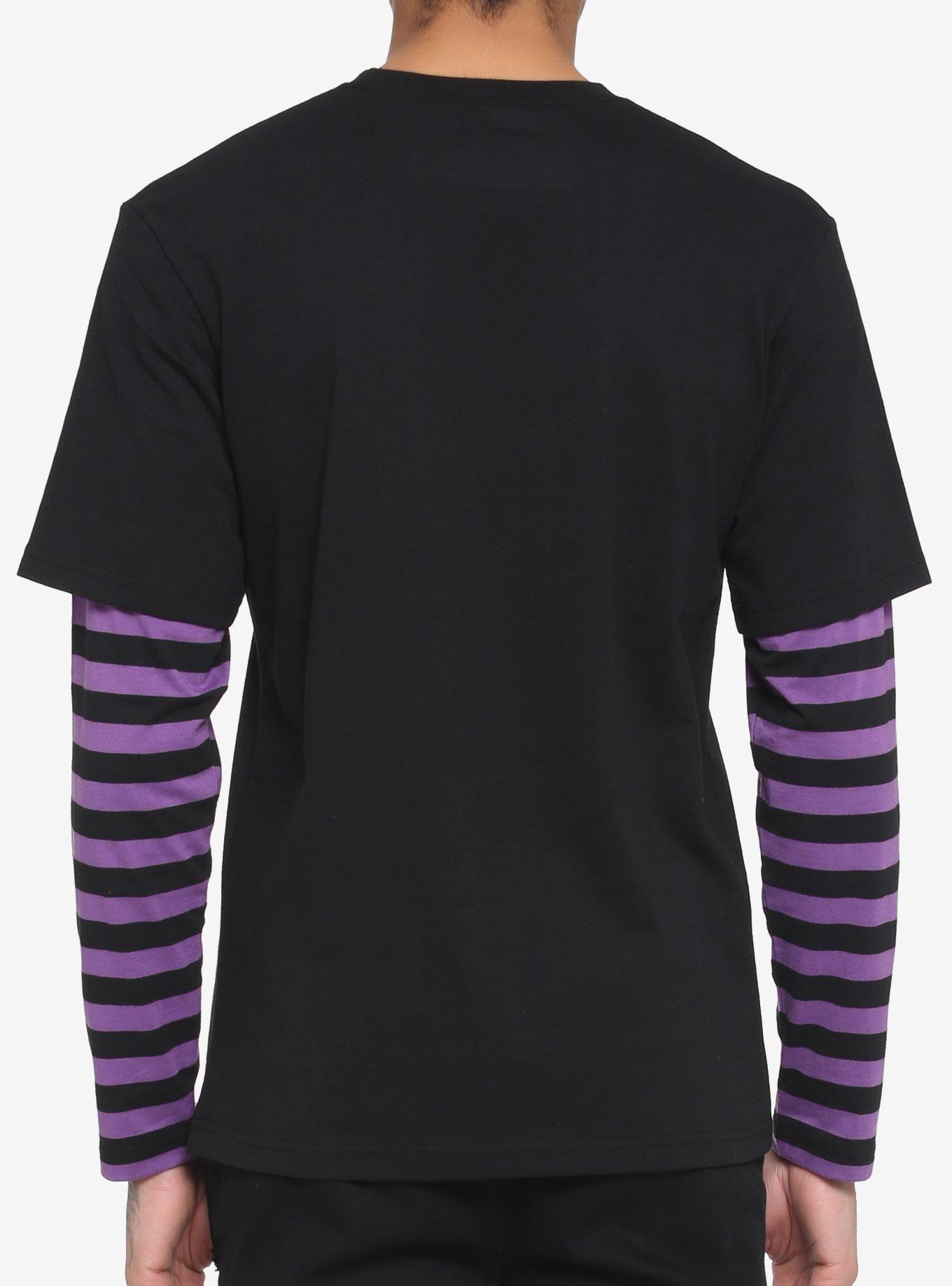Black & Purple Stripe Sleeve Twofer Long-Sleeve T-Shirt, BLACK  PURPLE, alternate