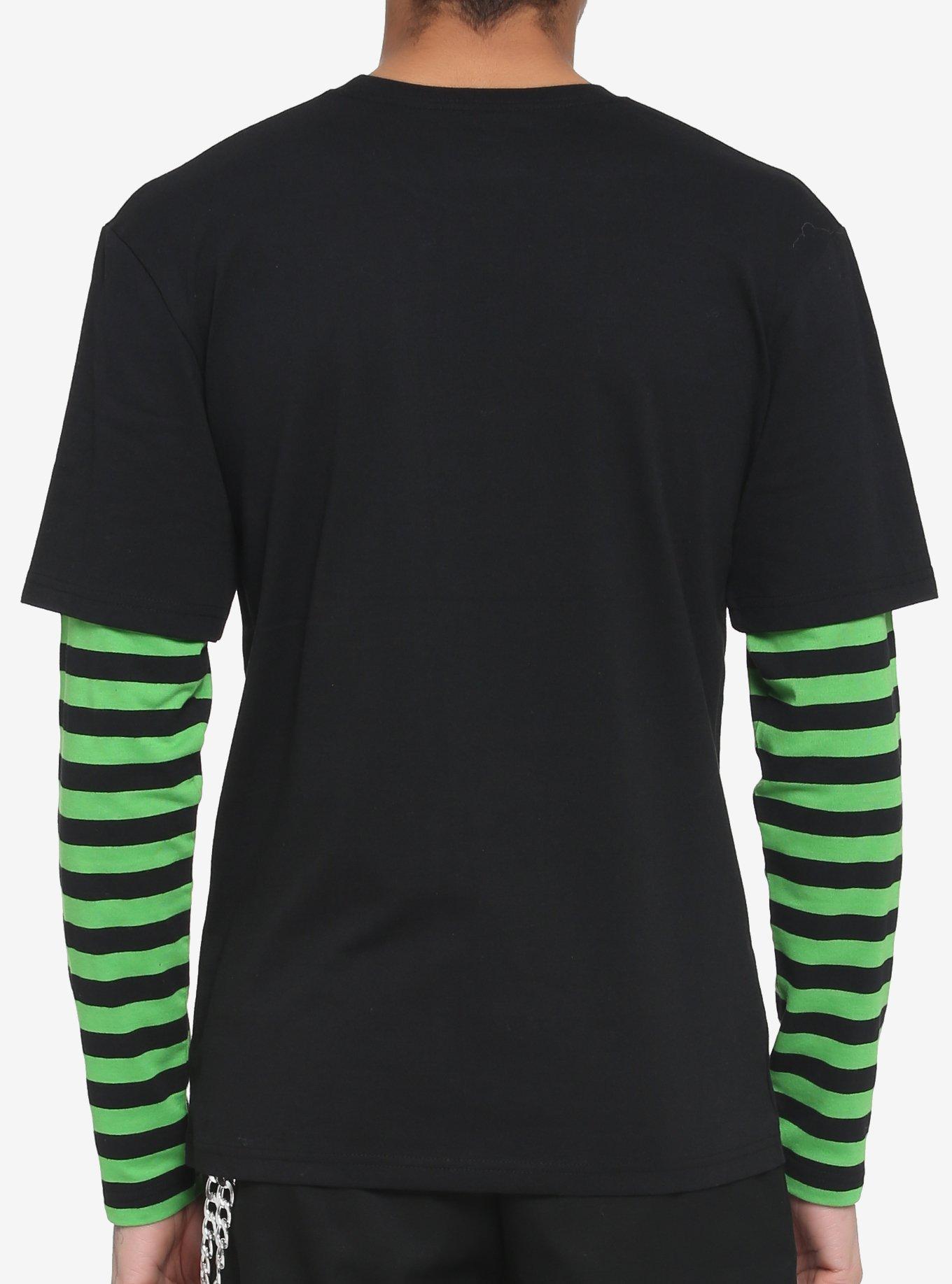 Black & Neon Green Stripe Sleeve Long-Sleeve T-Shirt, BLACK  GREEN, alternate