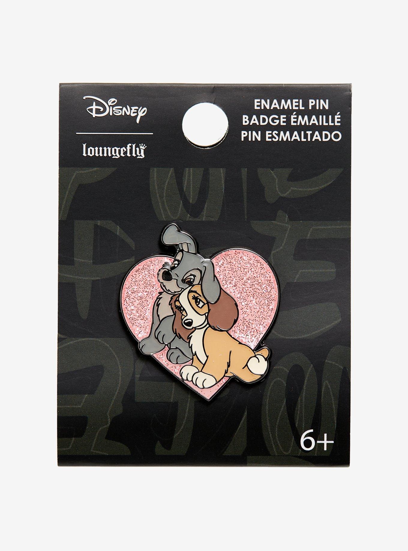 Loungefly Disney Lady And The Tramp Glitter Heart Enamel Pin, , alternate