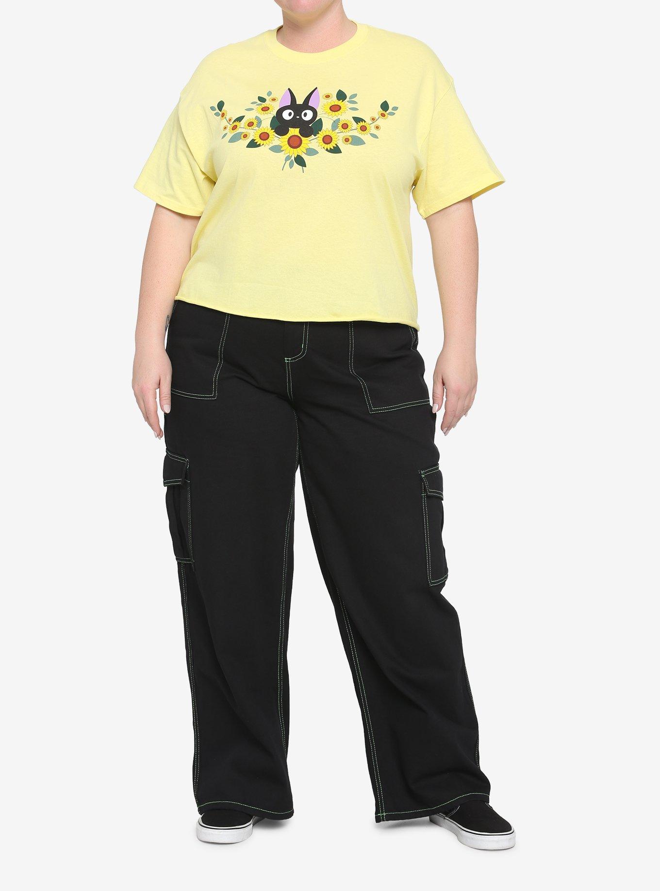 Her Universe Studio Ghibli Kiki's Delivery Service Jiji Sunflower Girls Crop T-Shirt Plus Size, MULTI, alternate