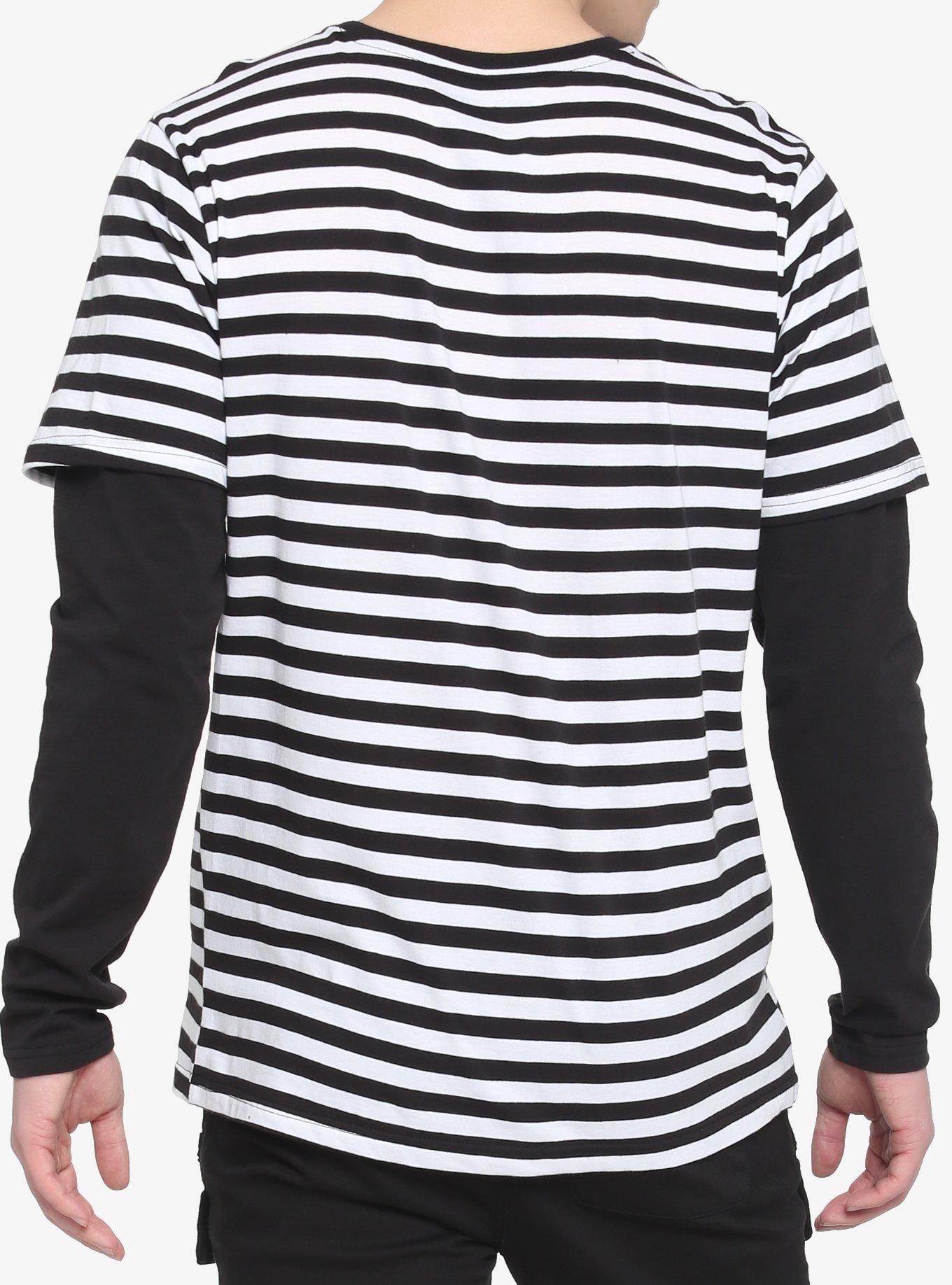 Black & White Stripe Twofer Long-Sleeve T-Shirt, BLACK  WHITE, alternate