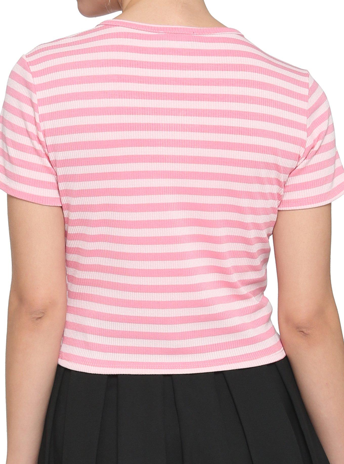 Embroidered Strawberry Stripe Girls Baby T-Shirt, STRIPES - RED, alternate