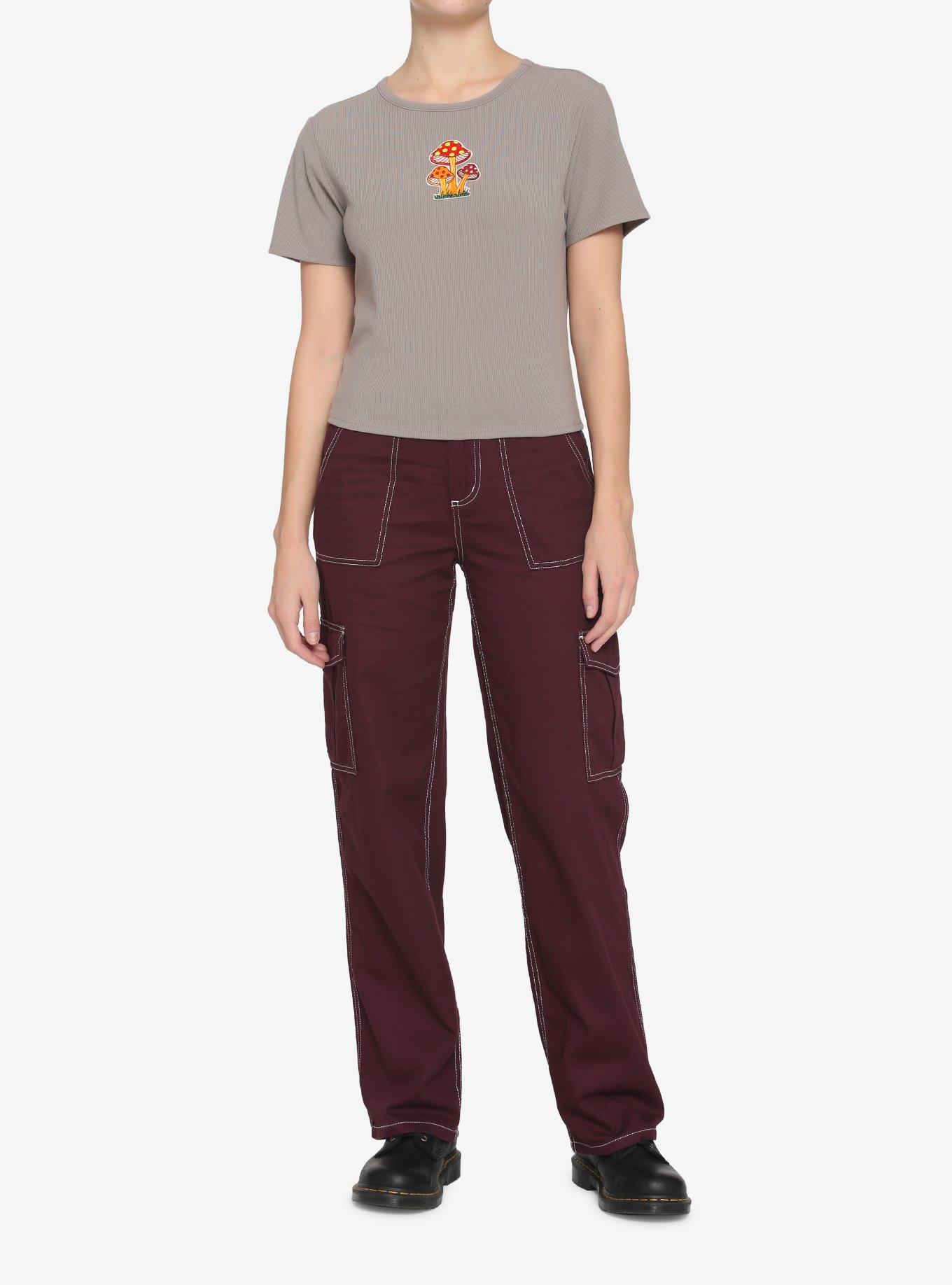 Embroidered Mushrooms Girls Baby T-Shirt, OATMEAL, alternate