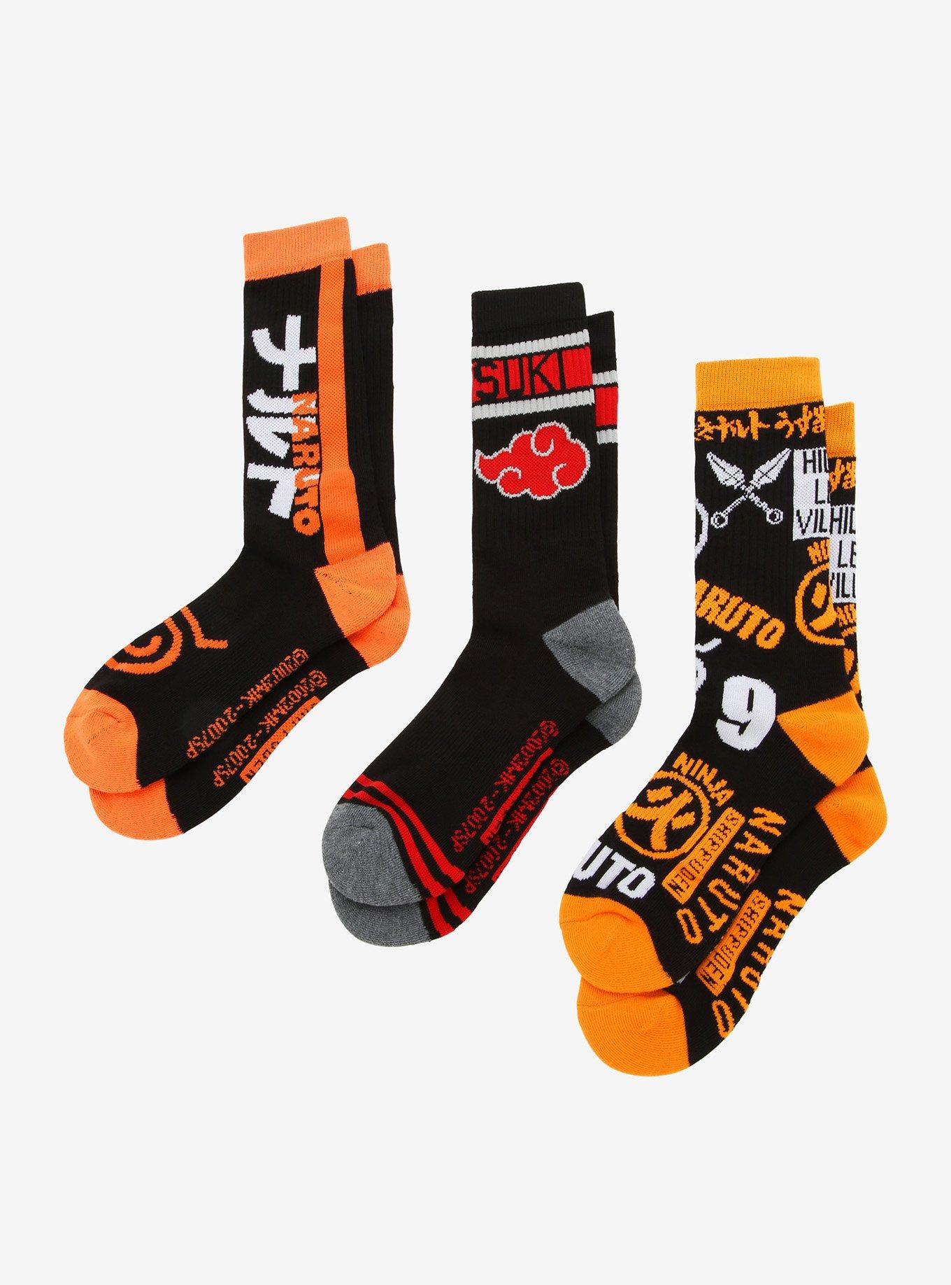 Naruto Shippuden Icons & Names Crew Socks 3 Pair, , alternate