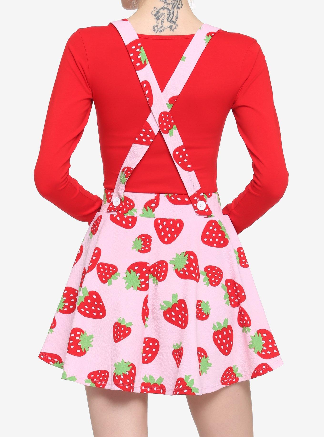 Pink Strawberry Suspender Skater Skirt, PINK, alternate